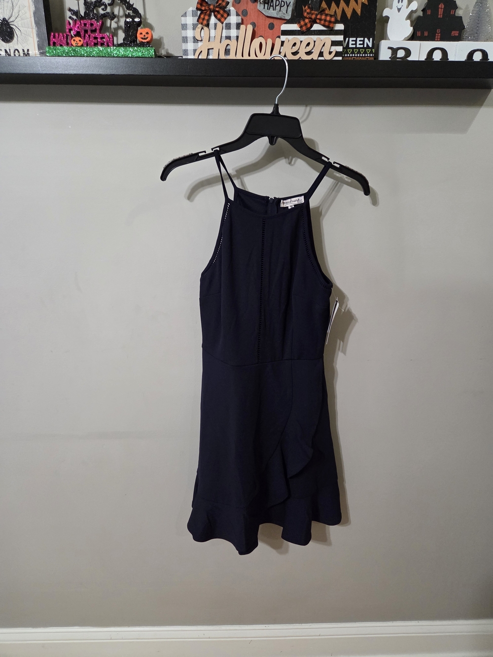 Xtraordinary Navy Halter Ruffle-Hem Camisole Dress